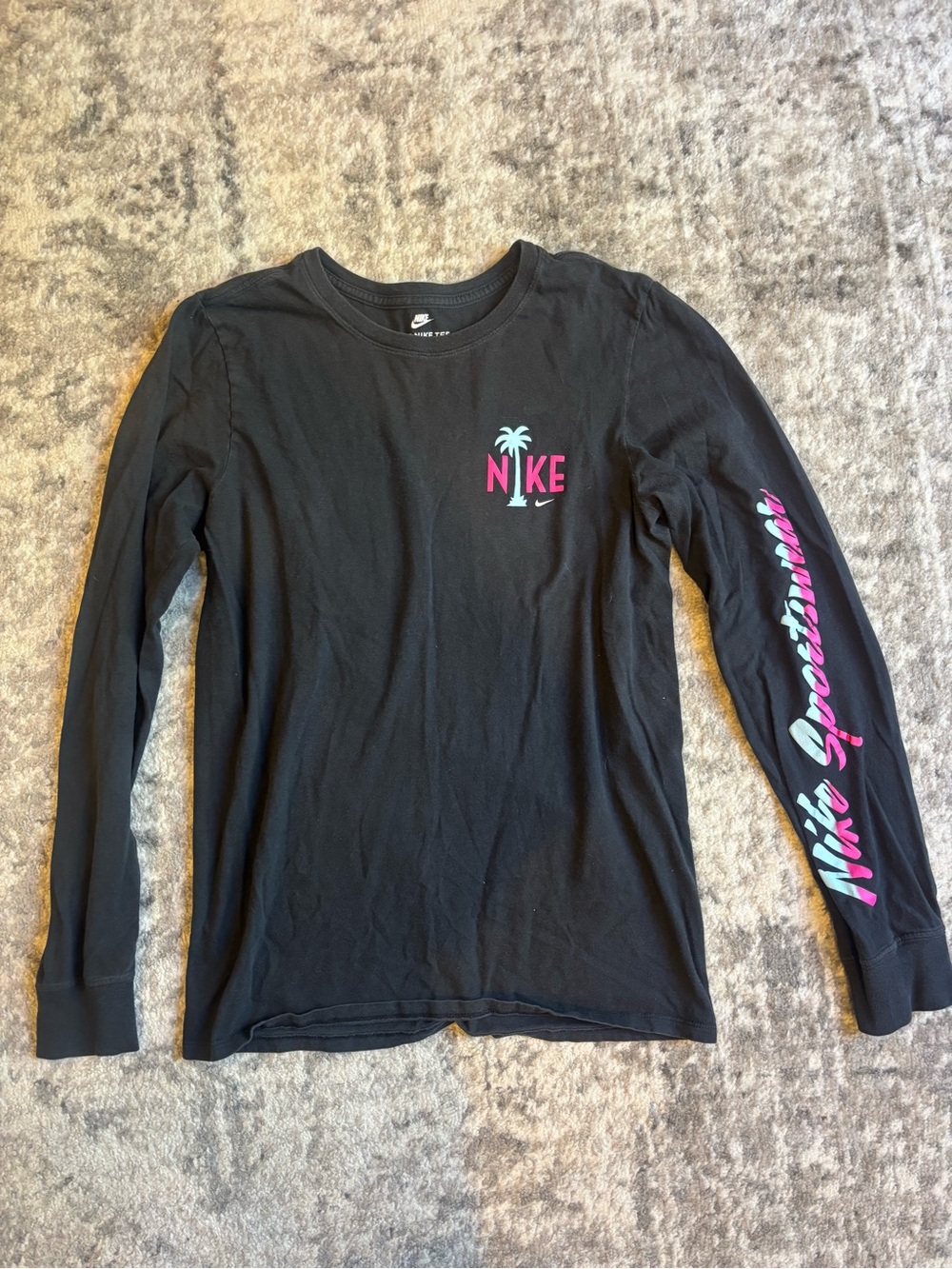 Nike Black Long-Sleeve Tee with Pink & Teal Graphics